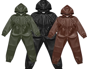 Herrträningsset med huvtröja och joggingbyxor i äkta 100 % lammskinn, Kangro-modell, ficka