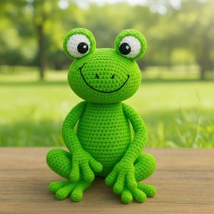 Schema all'uncinetto per rana amigurumi (posizione seduta, PDF per principianti)