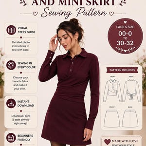 Wrap Top Mini Skirt Sewing Pattern | Casual Office Dress | Ladies Short Pixie Faire |Frock Top |  Digital PDF