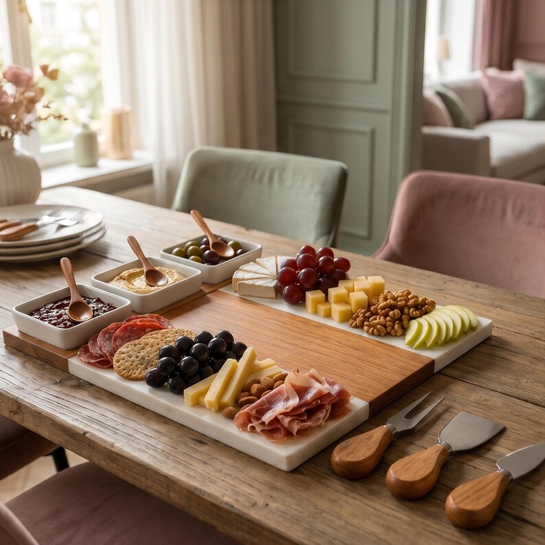 Personalized Acacia Marble Charcuterie Board Set, Engraved Wedding ...