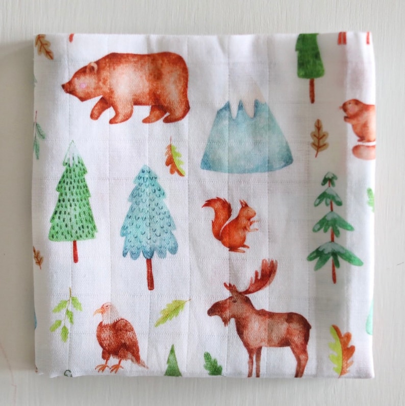 Mountain Life Muslin Squares Burp Cloths Muslins Mountain Animals image 1