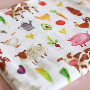 Muslin Swaddle Blanket Farmyard Swaddle Wrap Woodland Nursery image 1