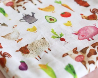 Muslin Swaddle Blanket Farmyard Swaddle Wrap Woodland Nursery