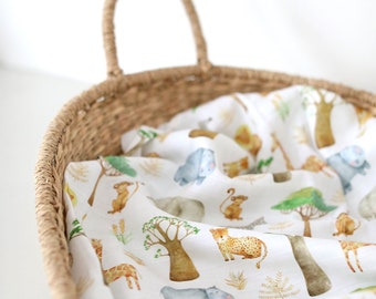 Muslin Swaddle Blanket African Safari  Swaddle Wrap Woodland Nursery