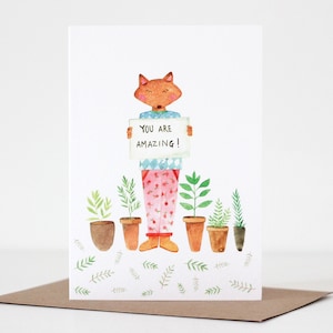 Você é incrível cartão de felicitações de raposa cartão de amor cartão de dia dos namorados cartão ilustrado cartão aquarela