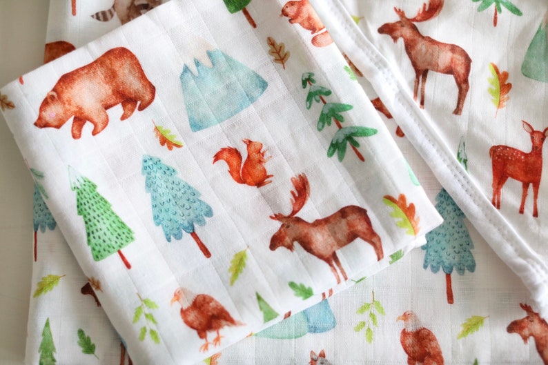 Mountain Life Muslin Squares Burp Cloths Muslins Mountain Animals image 3