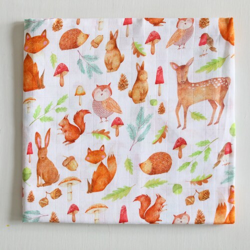 Muslin Swaddle Blanket Woodland Swaddle Wrap Woodland Nursery Etsy
