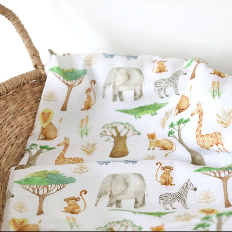 Muslin Swaddle Blanket African Safari Swaddle Wrap Woodland Etsy