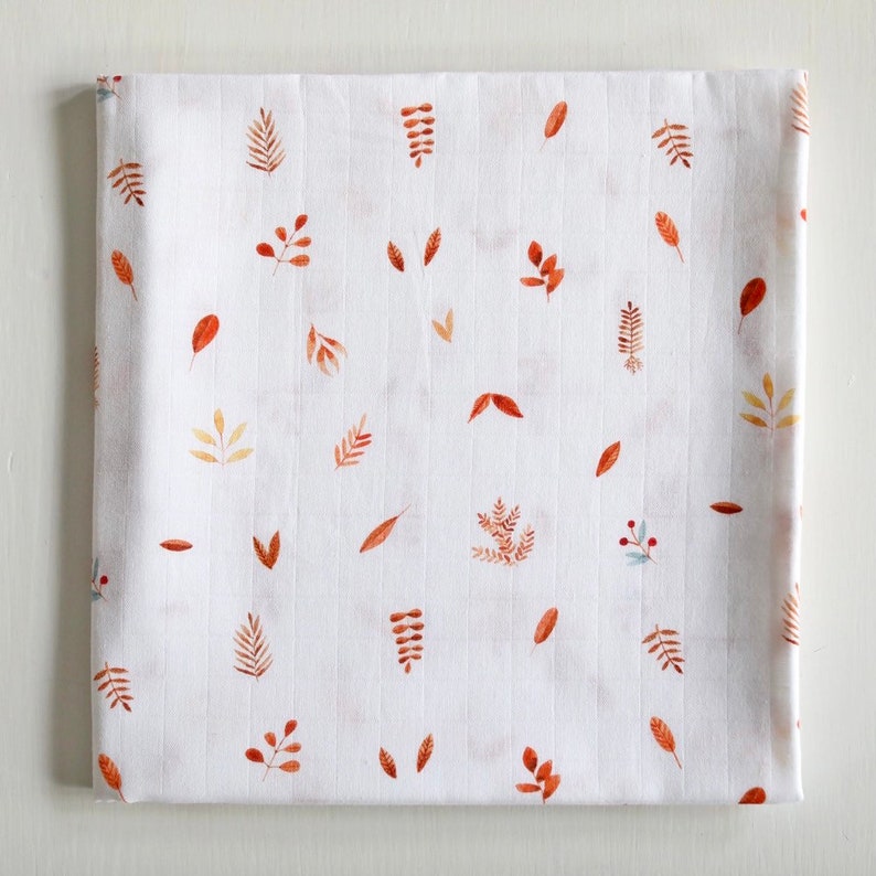Muslin Swaddle Blanket Brown Leaves Swaddle Wrap Neutral Etsy