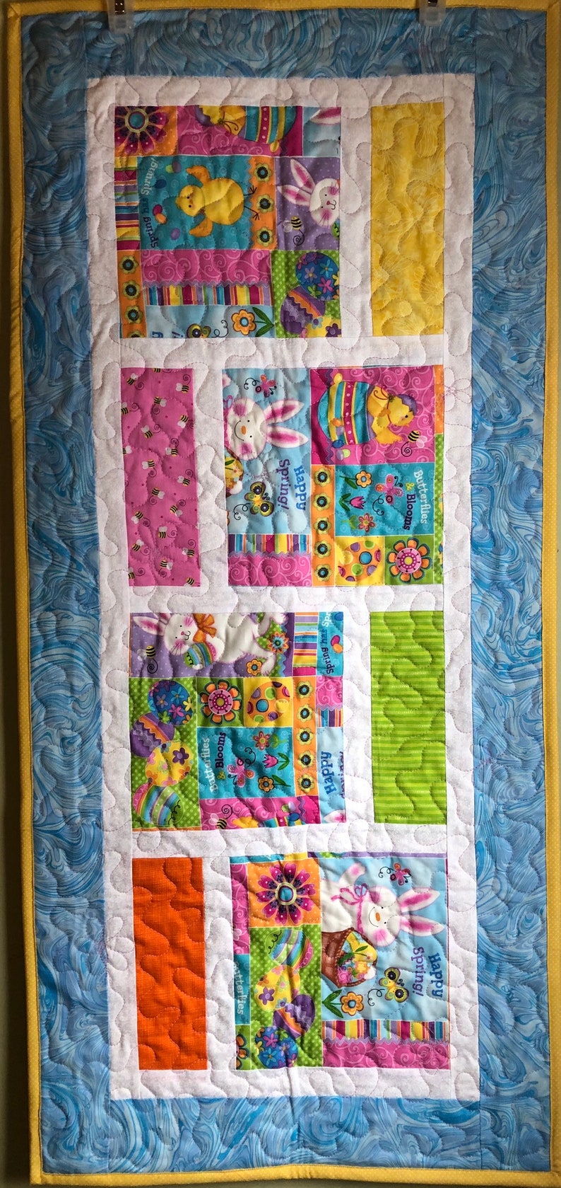 Q2007 Quilted patchwork Easter Table Runner 19 x 41.5