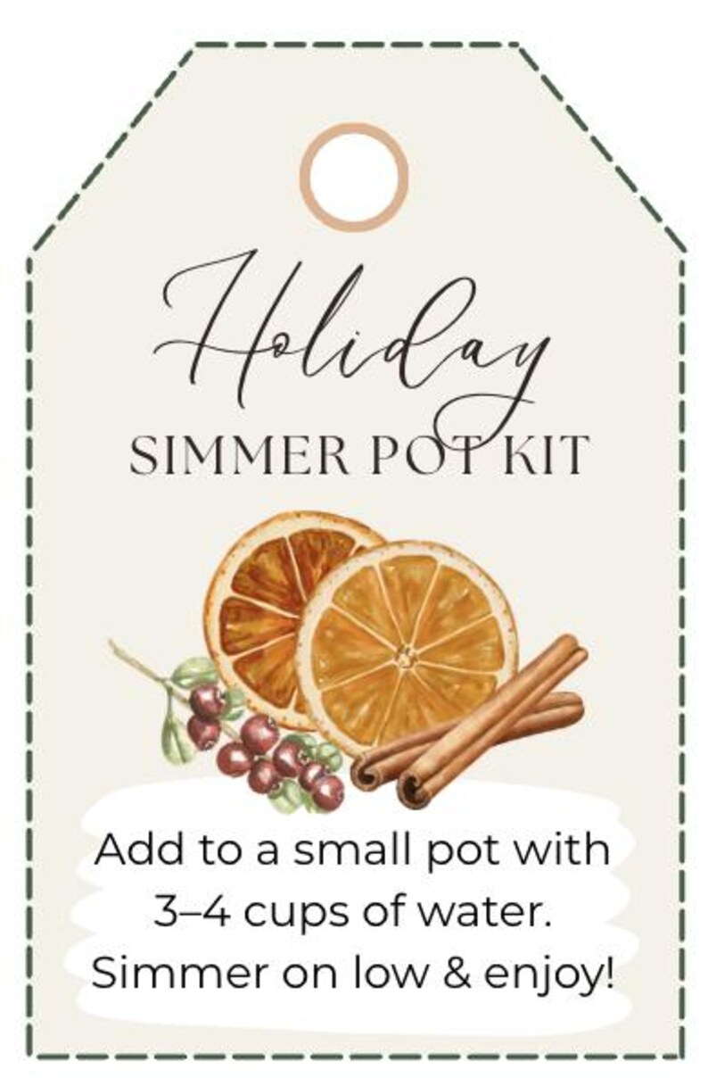 Holiday Simmer Pot Kit Tag • Rustic Christmas Printable (instant ...