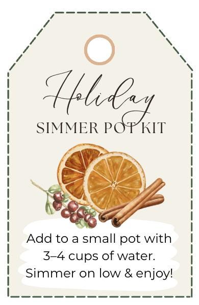 Holiday Simmer Pot Kit Tag • Rustic Christmas Printable (instant ...