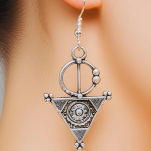 Berber Fibula Earrings— Silver-Plated Traditional Amazigh Jewelry, Gift for Her