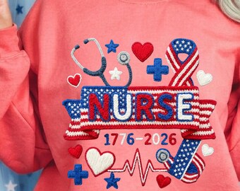 4th of July Nurse PNG, Patriotic Faux Yarn Medical Design (Digital Download)