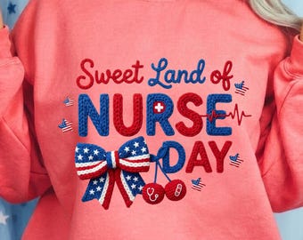 4th of July nurse faux yarn nurse PNG, Sweet Land of Nurse Day Bow Design, healthcare pride design PNG Design | Digital Download