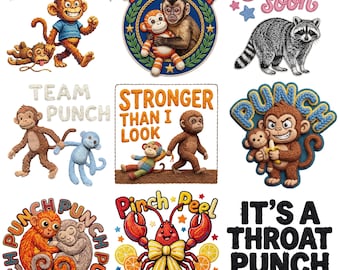 9 Punch Monkey PNG Bundle Faux Yarn | Punch Monkey PNG Bundle | See Ya Soon Raccoon PNG Striped Raccoon Png, Preppy Raccoon Png,