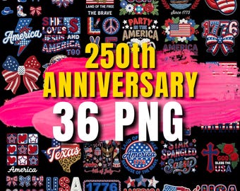 250th Anniversary 4th of July PNG Bundle | Patriotic Faux Yarn Designs (Digital Download)