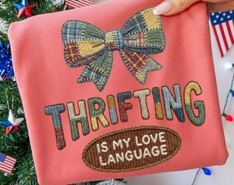 Thrifting Bow PNG, Coquette Aesthetic Thrift Design, Vintage Pink Bow Sublimation, Trendy Thrifter Graphic, Cute Antique Shopping Art