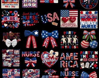 4th of July Nurse Faux Yarn PNG Bundle, USA 250th Anniversary Patriotic Nurse Sublimation, Retro Latch Hook Independence Day ClipArt