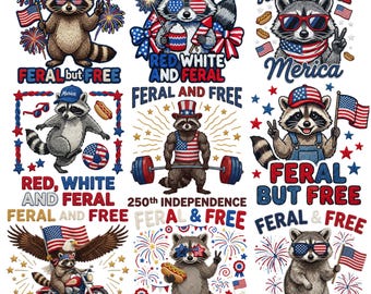 Red White And Feral Png, Raccoon 4th Of July Png Bundle, Funny Raccoon Hot Dog Png, Kids America Shirt Design Png (Digital Download)