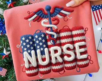 4th of July Nurse PNG T-shirt, Patriotic Nurse Sublimation Design, Faux Yarn Medical Clipart, Independence Day Shirt Graphic