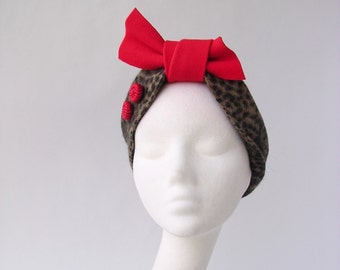 Turban hat leopard and red style vintage 1930 1940 pin up art deco