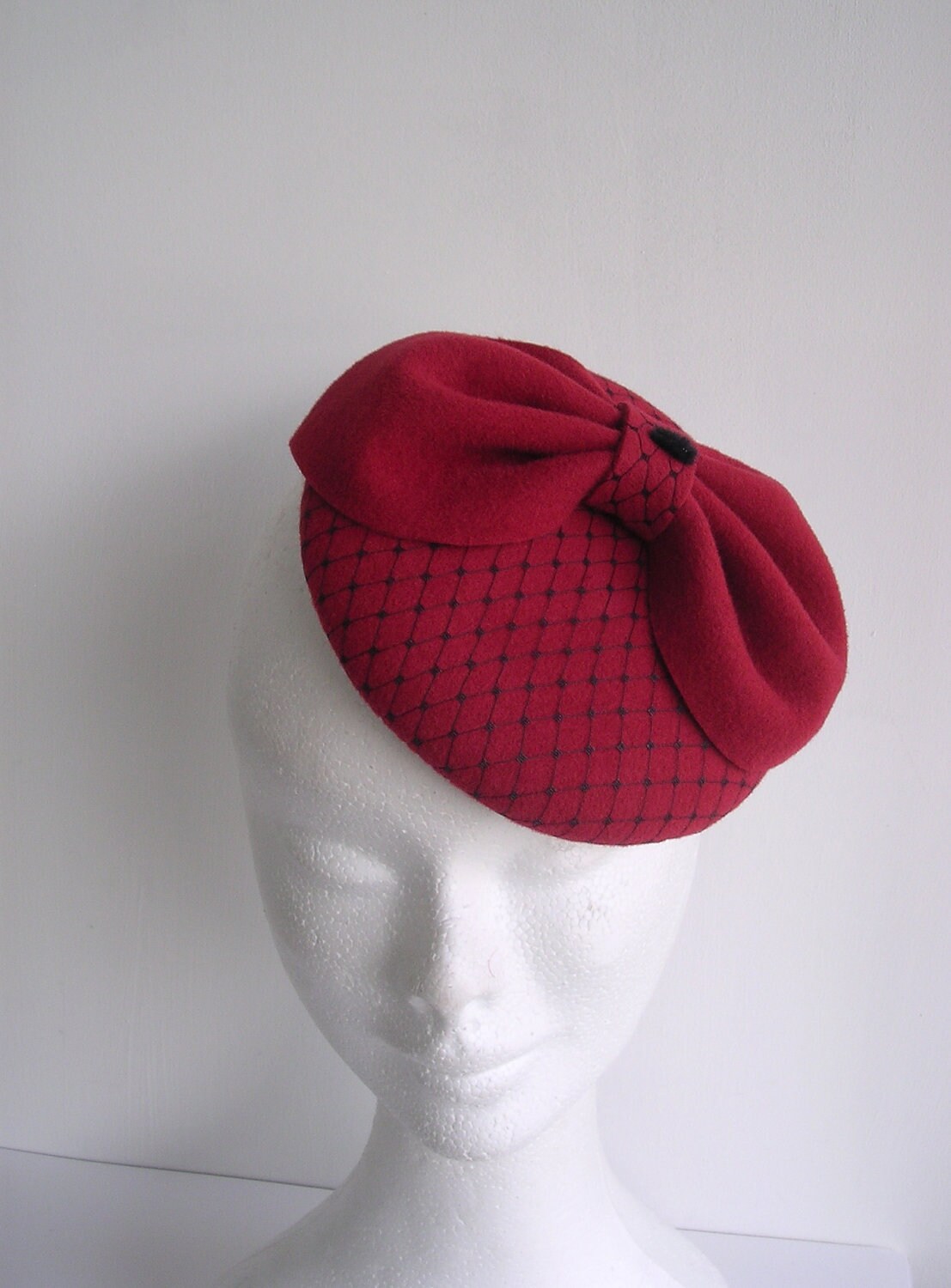 Red Velour Felt Fascinator Vintage 