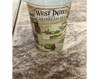 West Indies Caribbean Sea Map Shot Glass Frosted Travel Souvenir 2.5 Inch