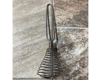 Vintage Metal Spring Coil Whisk Conical Wire Sauce Mixer Frother 8.5 Inch Silver