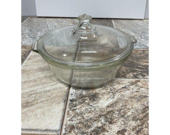 Vintage Pyrex 023 Clear Glass Round Casserole Dish with Lid 1.5 Quart USA Made