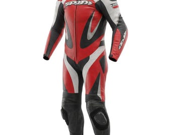 Spidi Racing Team Robbiano Design One Piece Leather Motorcycle Suit Red White 48