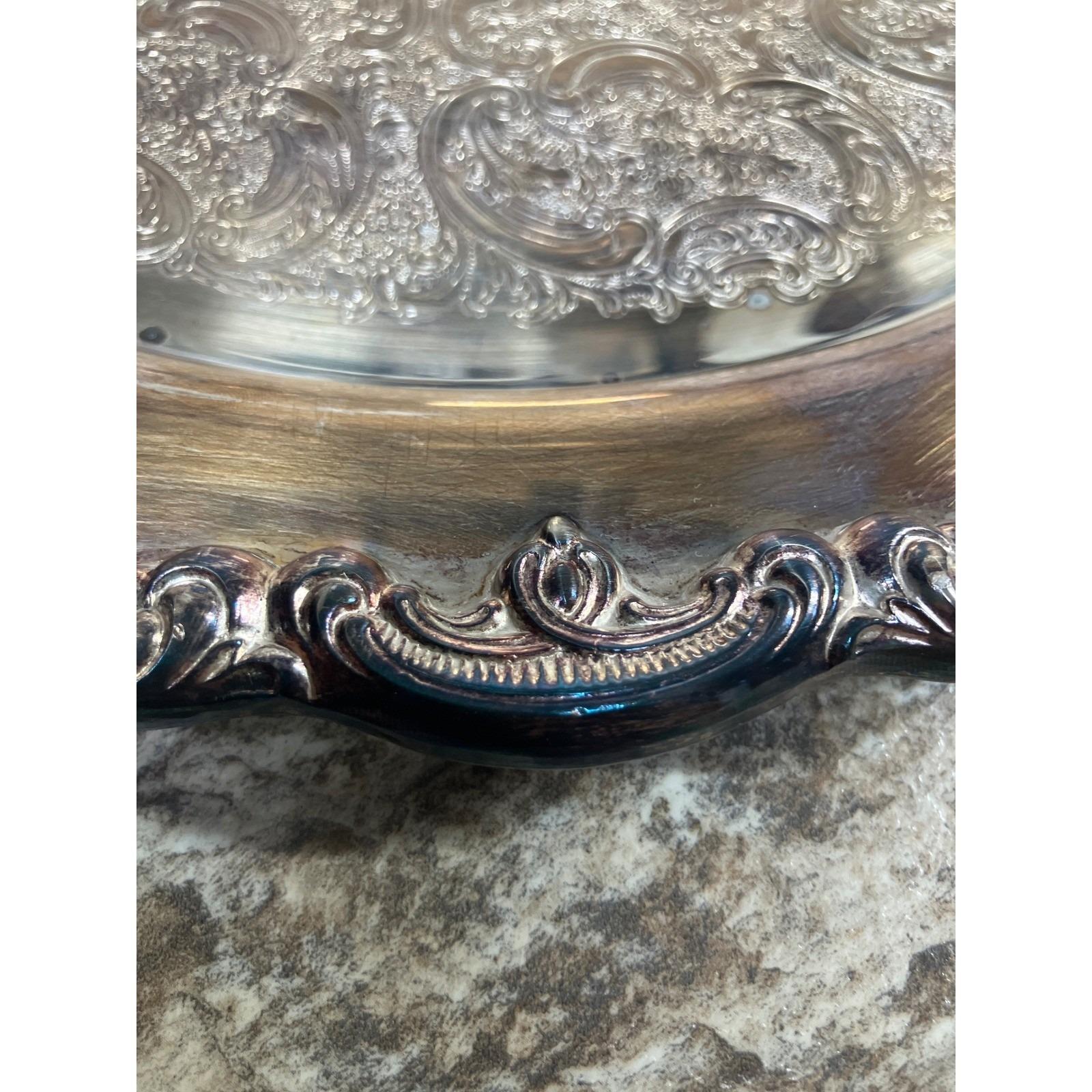 Gorham Heritage Silverplate Round Etched Serving Tray Scalloped