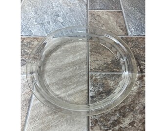 Plato de tarta vintage de vidrio transparente Pyrex de 26,7 cm (10,5 pulgadas) con borde festoneado grabado, fabricado en EE. UU.
