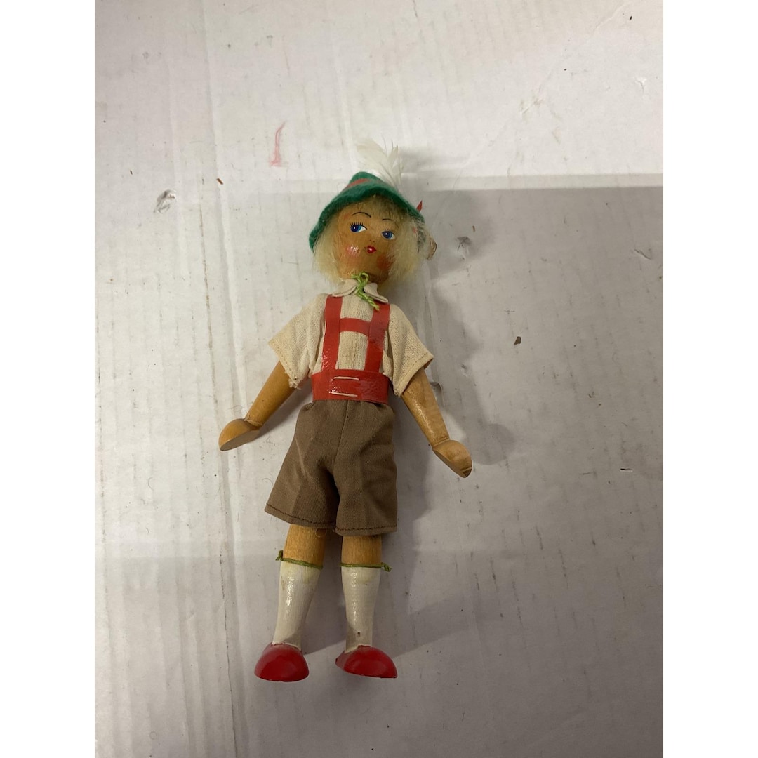 Vintage Wooden Folk Art Doll Alpine Boy Tyroler Lederhosen Hat - Etsy
