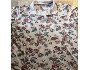 Cabin Creek vintage bloemenpolo dames wit rood blauw korte mouw L