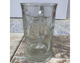 Kufel do piwa Arni Glass Etched Hummingbird Stein Clear Frosted Floral, ręcznie robiony