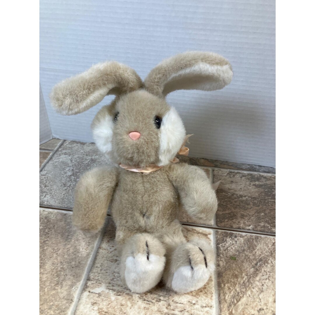 Plush Bunny Rabbit Stuffed Animal With Pink Ribbon Soft Toy - Etsy