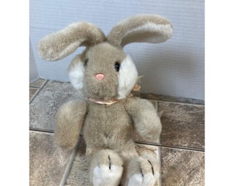 Plush Bunny Rabbit Stuffed Animal With Pink Ribbon Soft Toy