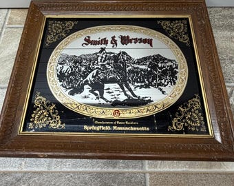 Vintage Smith & Wesson reclamespiegel western ruiter houten lijst