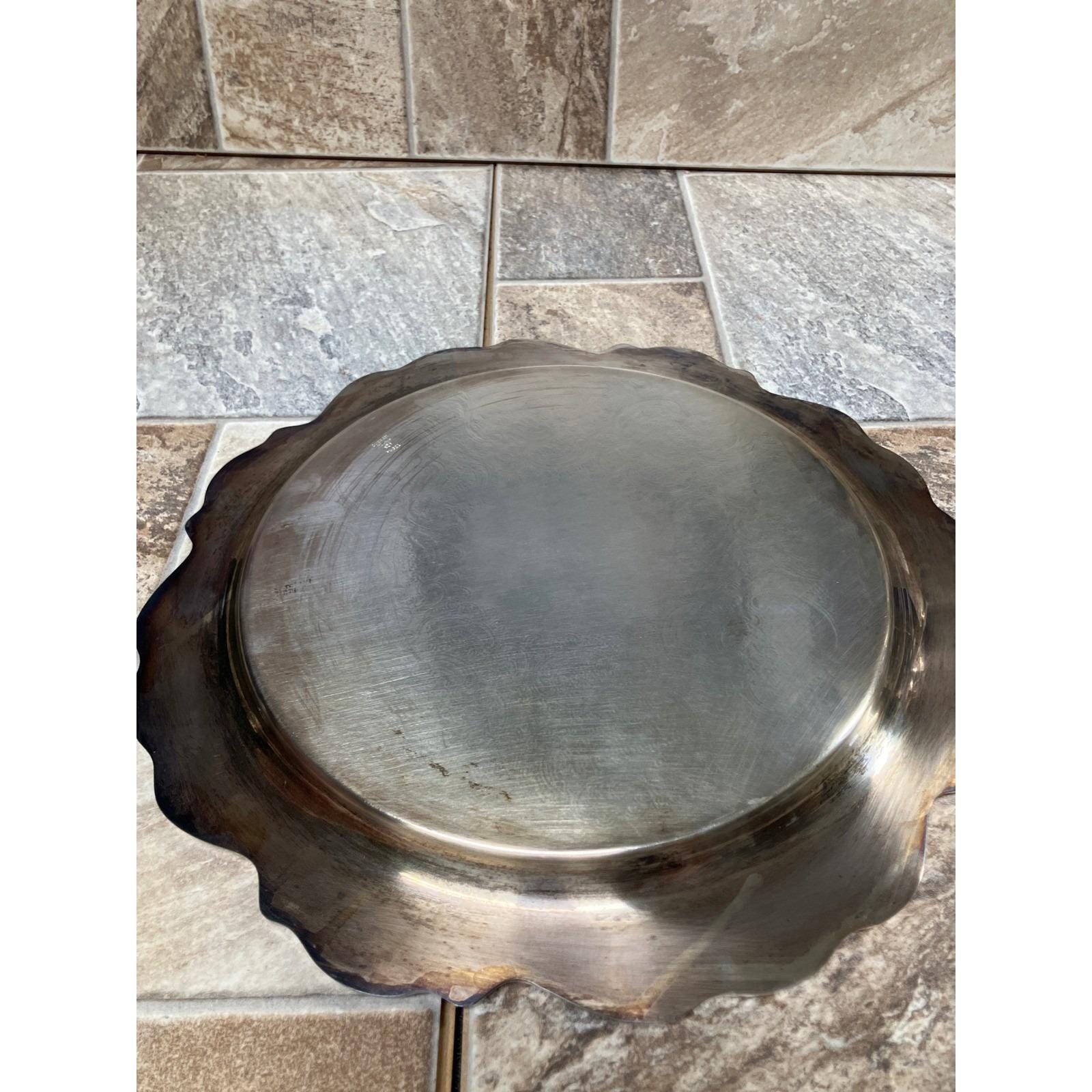 Gorham Heritage Silverplate Round Etched Serving Tray Scalloped