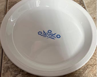 Corning Ware P-309 blauwe korenbloem 9-inch taartbord vintage pyroceram wit VS