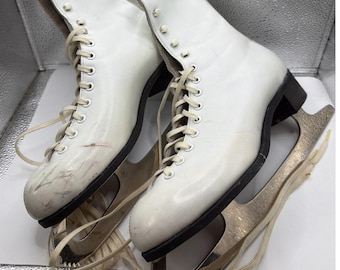 Riddell White Leather Figure Ice Skates Sheffield Steel Blades Made in England
