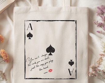 Ace of Spades Einkaufstasche, Vintage Spielkarten-Grafik, Motivationszitat-Leinentasche