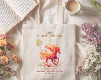 2026 Year of the Horse Canvas Tote Bag, Lunar New Year Gift