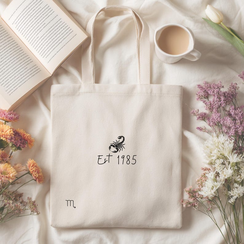Custom Scorpio Zodiac Tote Bag, Personalized Astrology Lovers Gift, Brides Maids Gift Tote, Star Sign Birthday Gift, Choose Your Sign