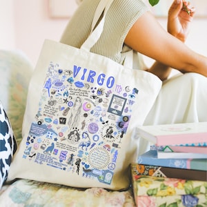 Virgo Zodiac Tote Bag Custom Bridesmaids Gift, Personalized Astrology Lovers Tote for Virgo Best Friend Birthday Gift, Star Sign Bday Gift