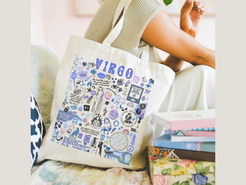 Virgo Zodiac Tote Bag Custom Bridesmaids Gift, Personalized Astrology Lovers Tote for Virgo Best Friend Birthday Gift, Star Sign Bday Gift