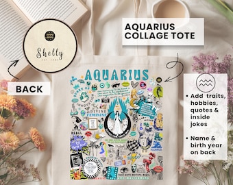 Wassermann Sternzeichen Tragetasche, Wassermann Geburtstagsgeschenk für Astrologie-Liebhaber, personalisierte Bday Sternzeichen Geschenkideen, Wassermann Zwillinge