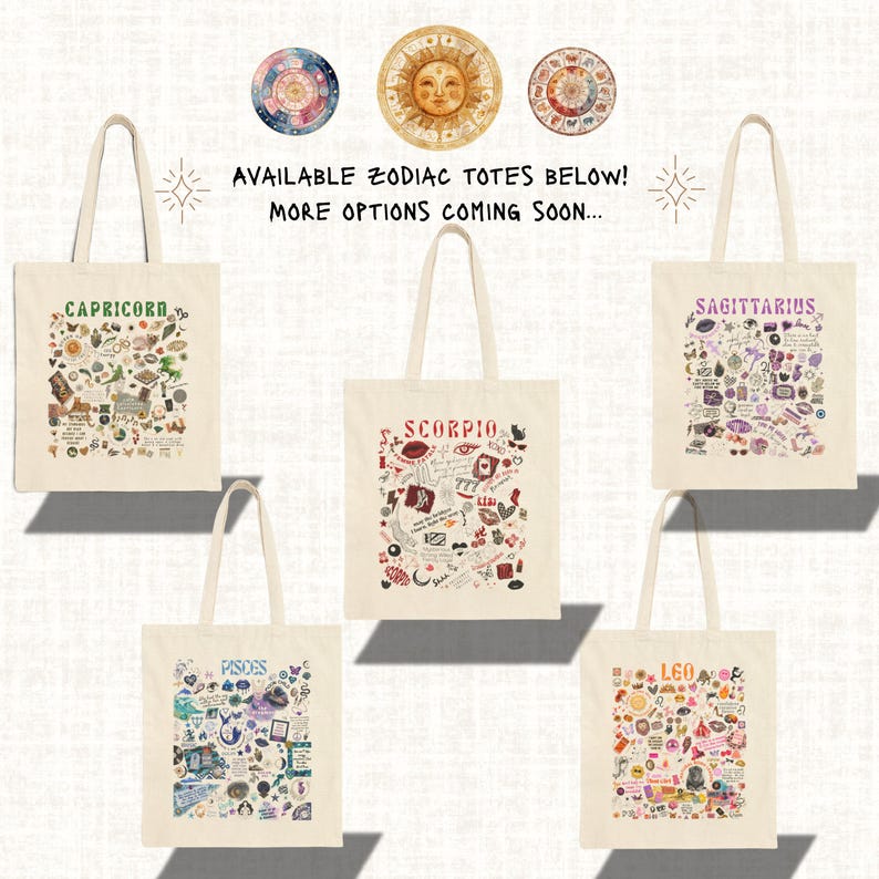 Custom Zodiac Tote Bags, Personalized Astrology Lovers Gift, Brides Maids Gift Tote, Star Sign Birthday Gift, Choose Your Sign