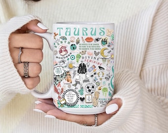 Taurus Zodiac Collage Mug, Göttlich Feminine Astrologie Geschenk, Venus Erdzeichen Kaffeetasse